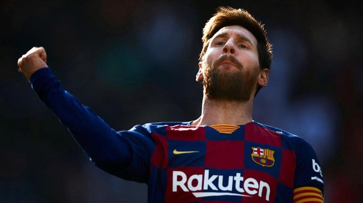 Messi celebra el primero de sus cuatro goles ante el Eibar. 