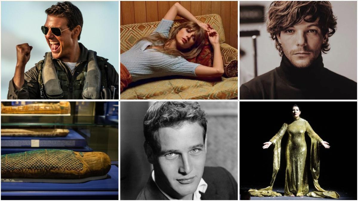 De izquierda a derecha y de arriba abajo, Tom Cruise, Taylor Swift, Louis Tomlinson, el Museu Egipci de Barcelona, Paul Newman y Marina Abramovich.