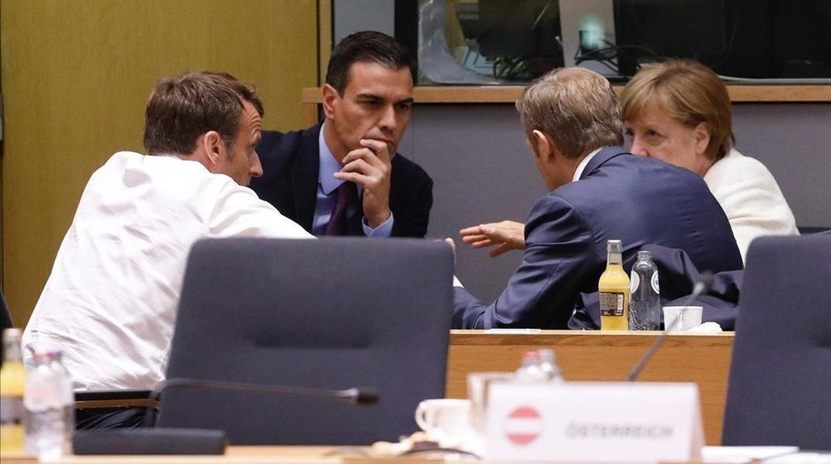 Pedro Sánchez, Angela Merkel, Emmanuel Macron y Donald Tusk en Bruselas. Pedro Sánchez, Angela Merkel, Emmanuel Macron y Donald Tusk en Bruselas.