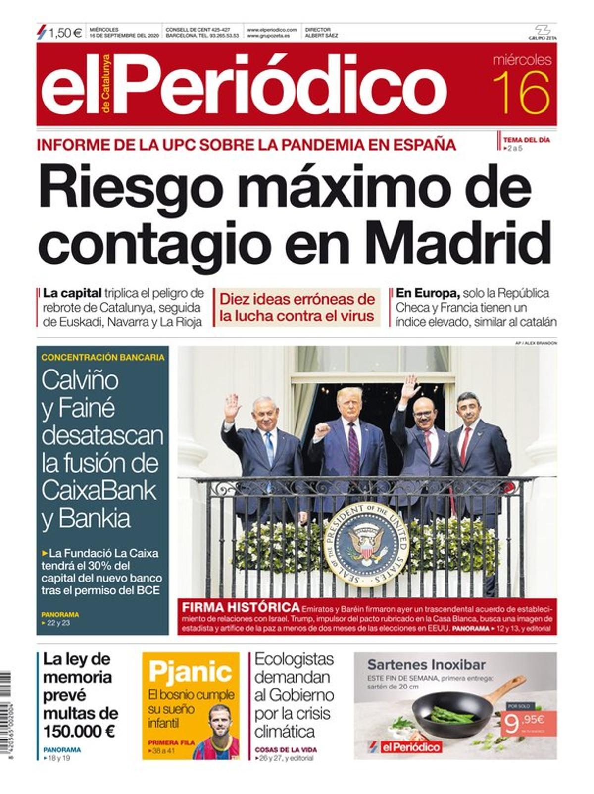 La portada de EL PERIÓDICO del 16 de septiembre del 2020