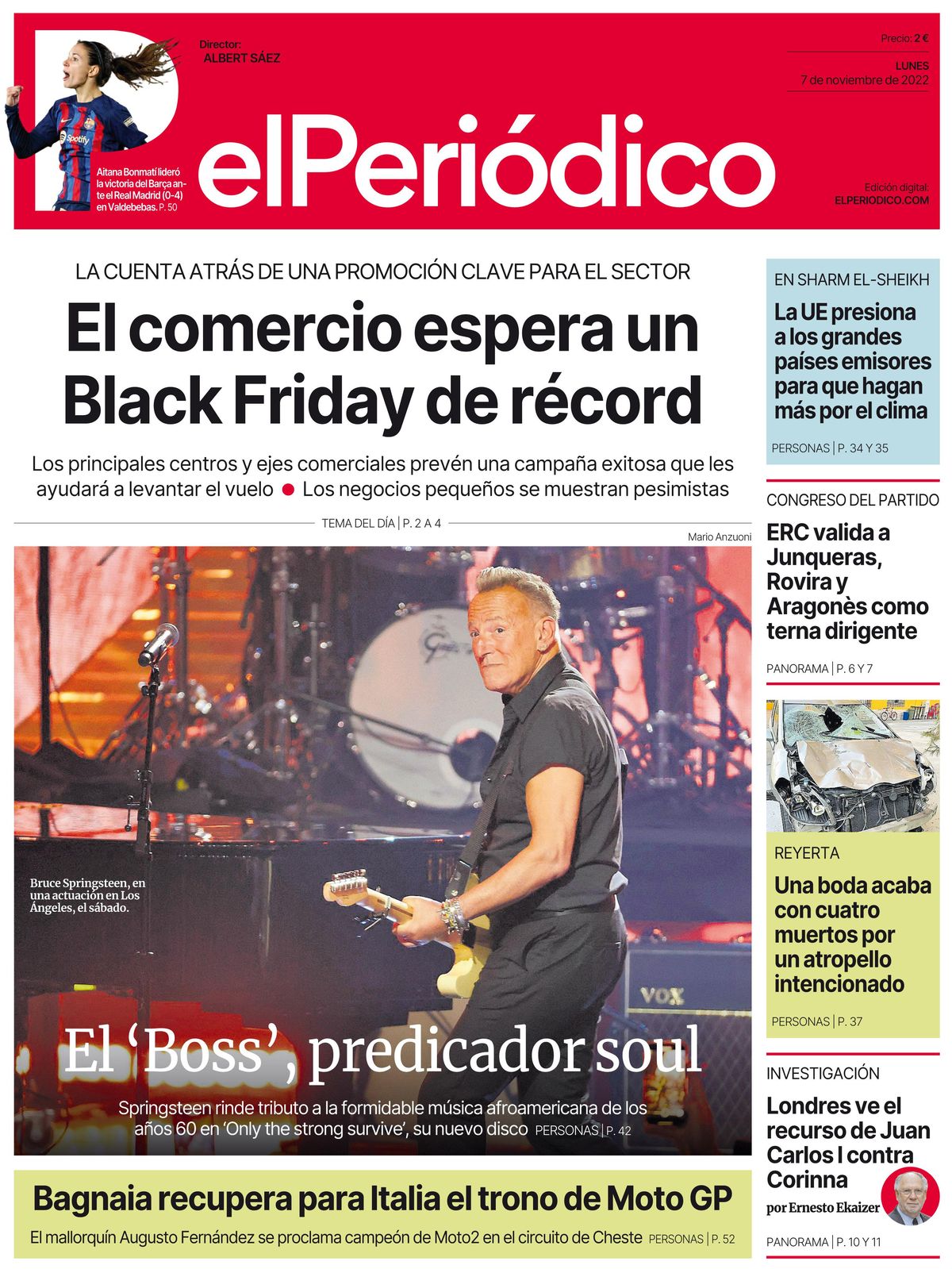 La portada d’EL PERIÓDICO del 7 de novembre del 2022 La portada d’EL PERIÓDICO del 7 de novembre del 2022