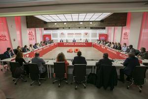 El secretario general del PSOE y presidente del Gobierno, Pedro Sánchez, dirige la última reunión de la ejecutiva federal de su partido antes del 40º Congreso, el pasado 8 de octubre de 2021 en Ferraz.