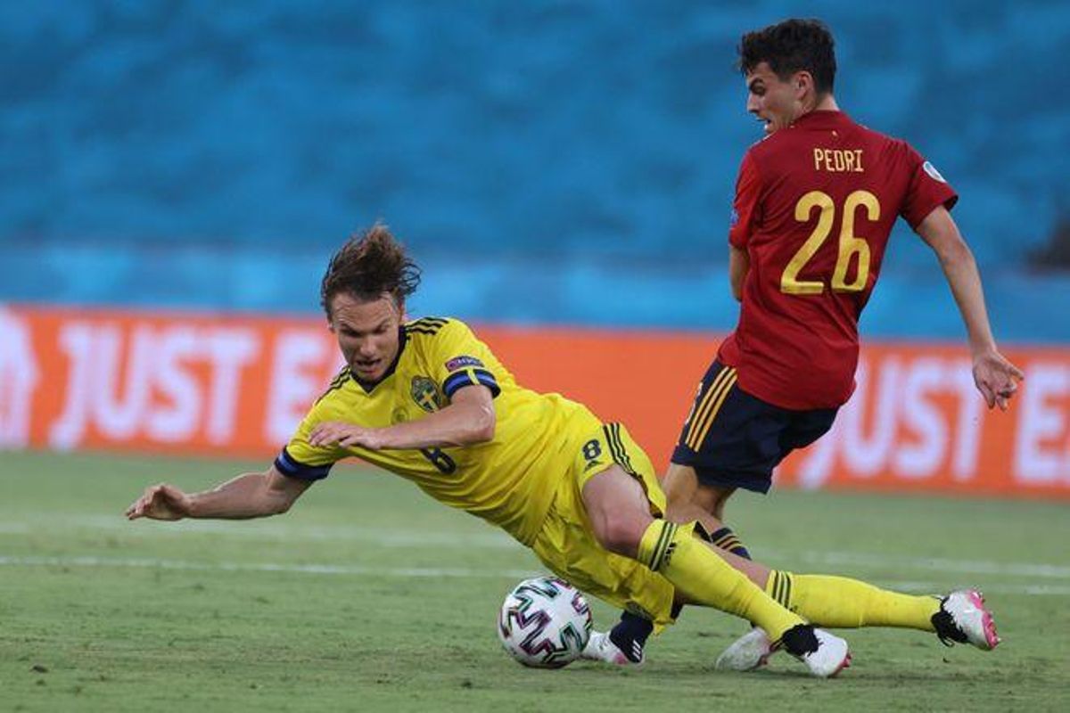 Pedri, en el partido ante Suecia. Pedri, en el partido ante Suecia.