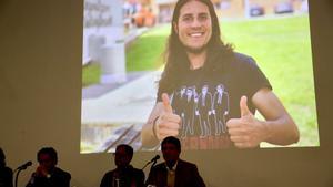 Victoriano Pineda, uno de los geólogos fallecidos en Súria, en una imagen durante el homenaje que le ha dedicado la UB.