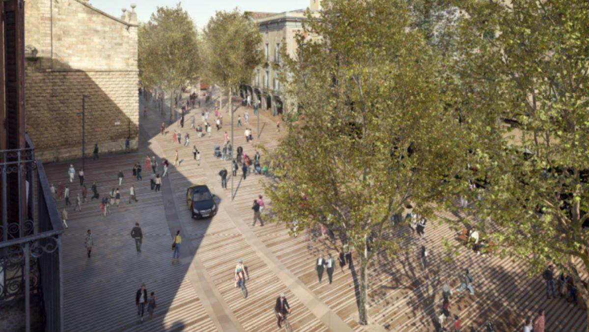 Recreación por ordenador de cómo quedará la Rambla a la altura de las calles del Carme y Portaferrissa, según el proyecto del Ayuntamiento de Barcelona.