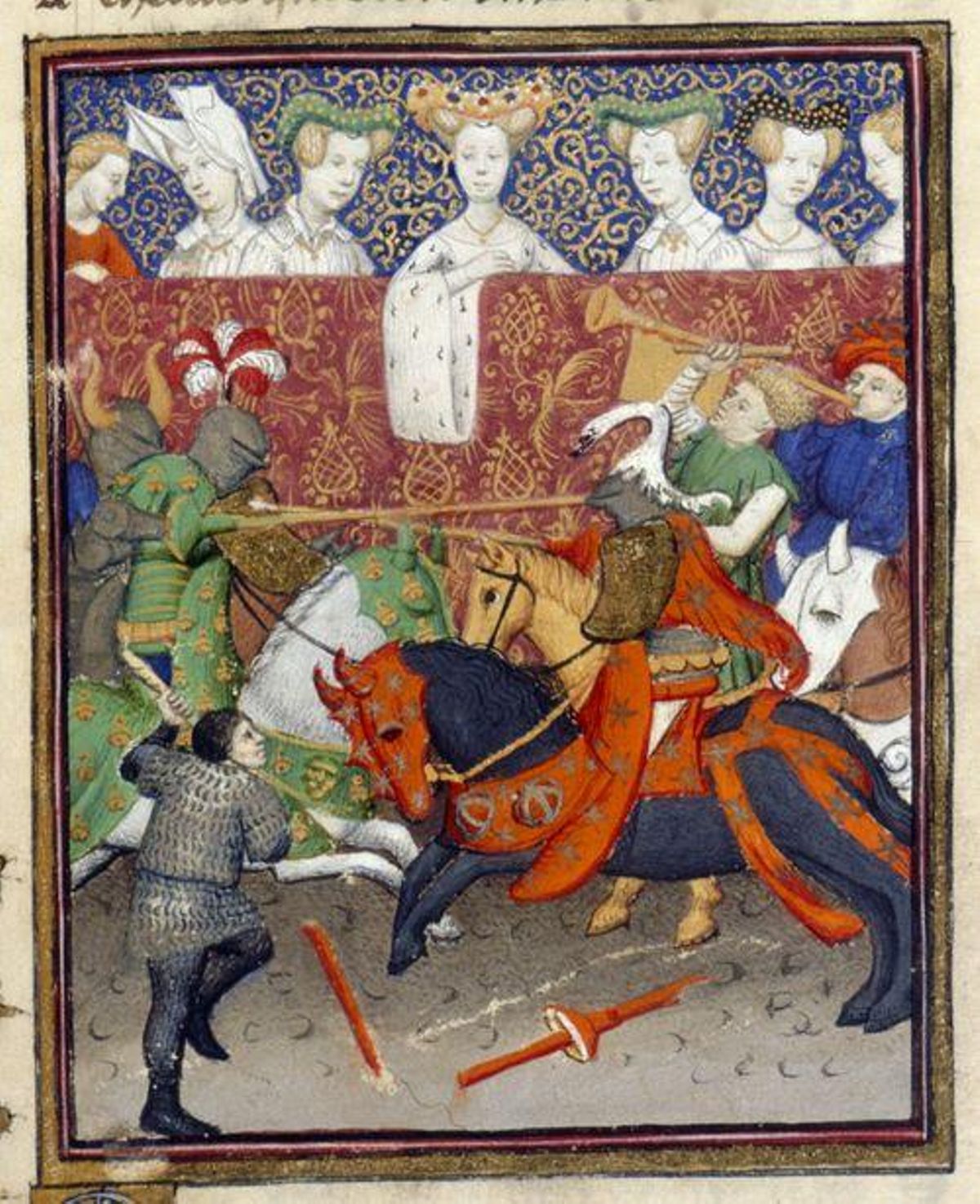 Escena de una justa del ’Libro de la reina’ de Christine de Pizan. Escena de una justa del ’Libro de la reina’ de Christine de Pizan.