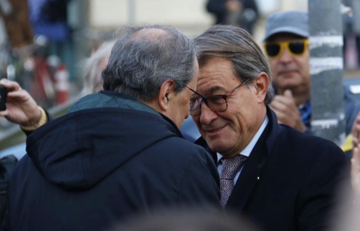 Quim Torra y Artur Mas, antes de entrar en el Tribunal de Justícia. Quim Torra y Artur Mas, antes de entrar en el Tribunal de Justícia.