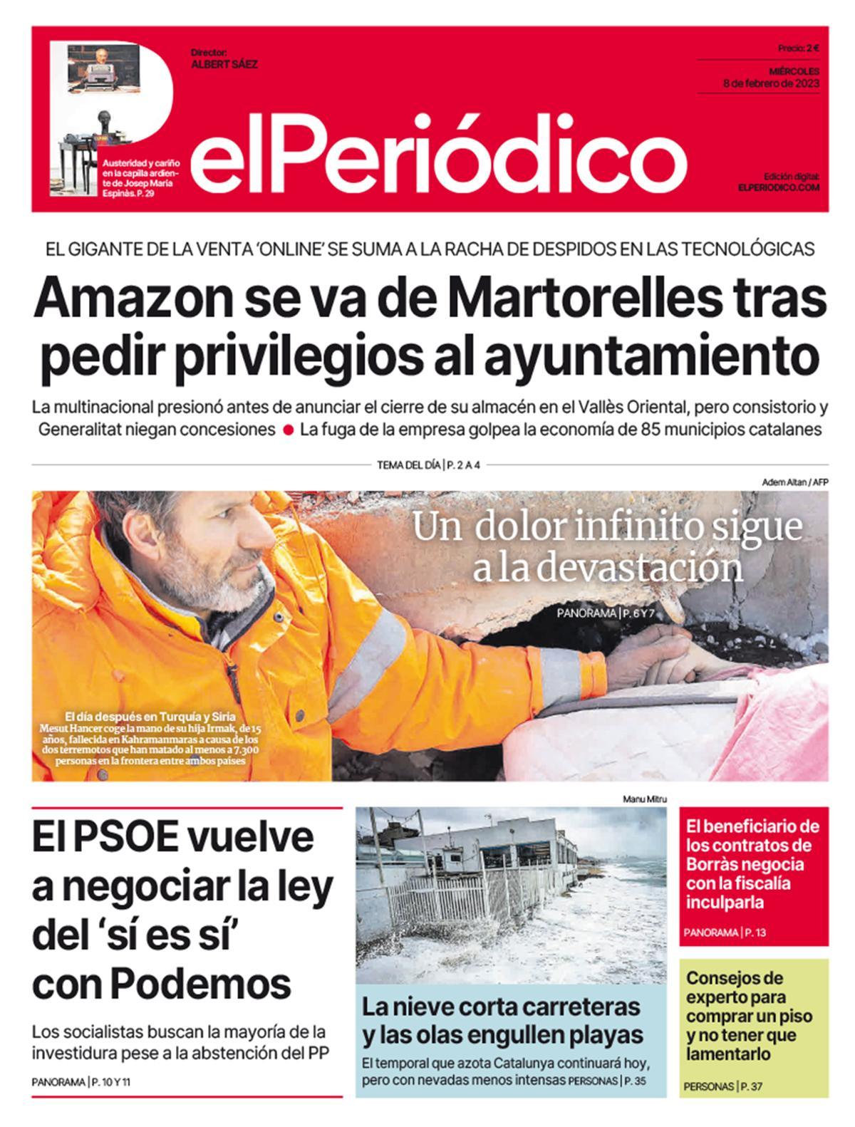 La portada d’EL PERIÓDICO del 8 de febrer del 2023