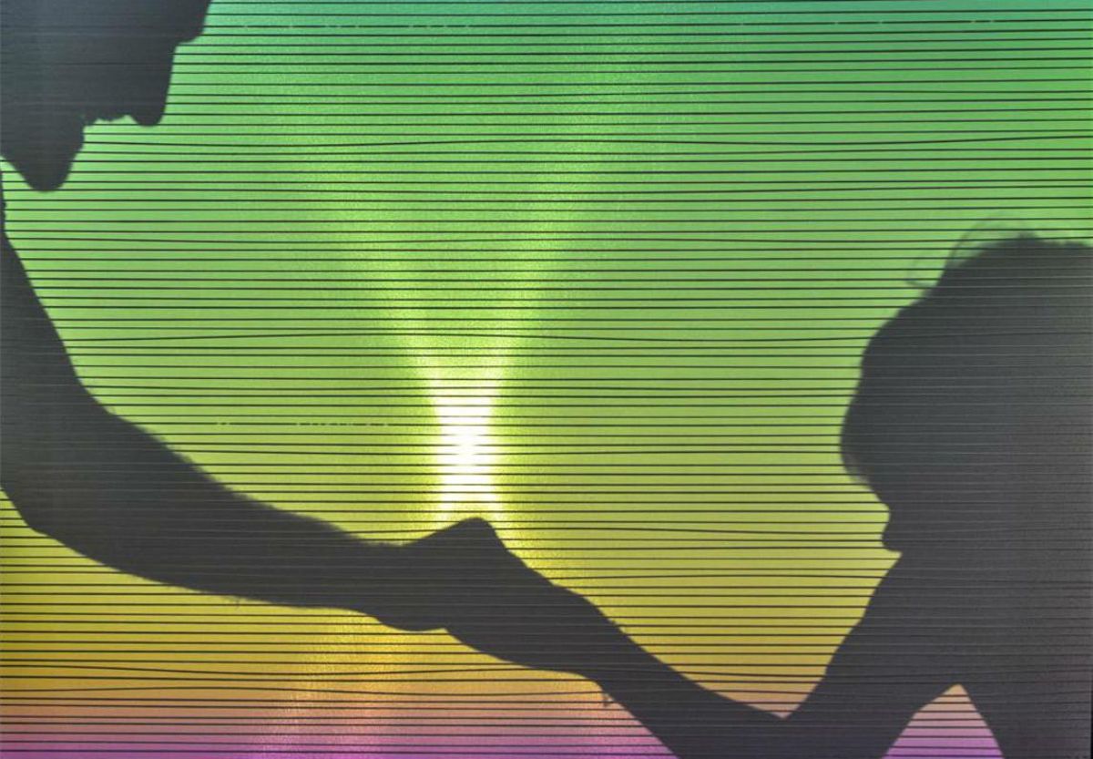 Dos personas palpan una canción en el aparato diseñado en el Sónar+D. Dos personas palpan una canción en el aparato diseñado en el Sónar+D.