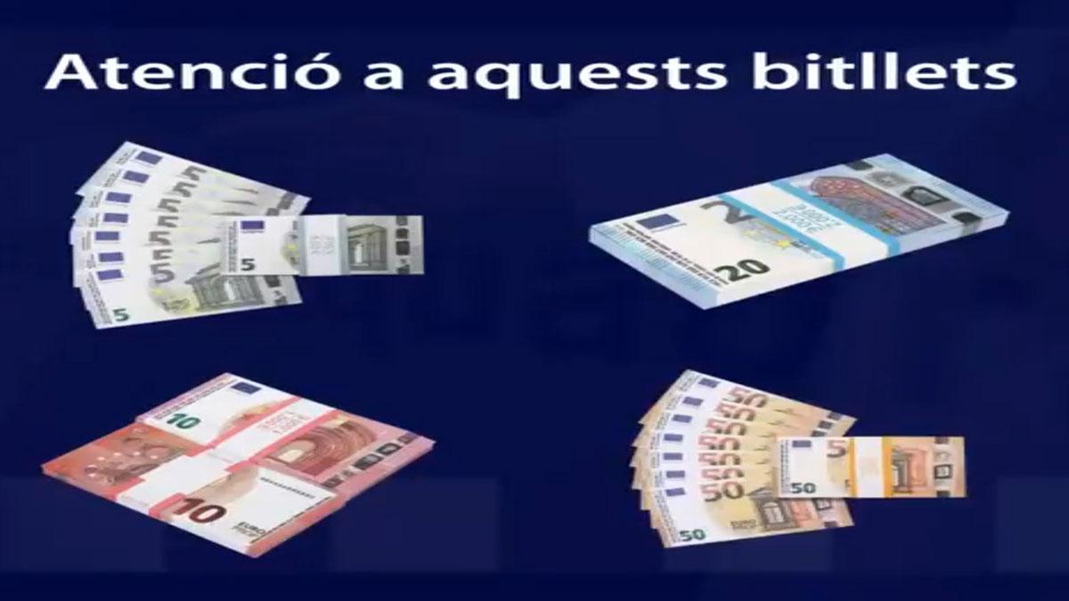 Los Mossos explican en un vídeo cómo detectar unos billetes falsos.