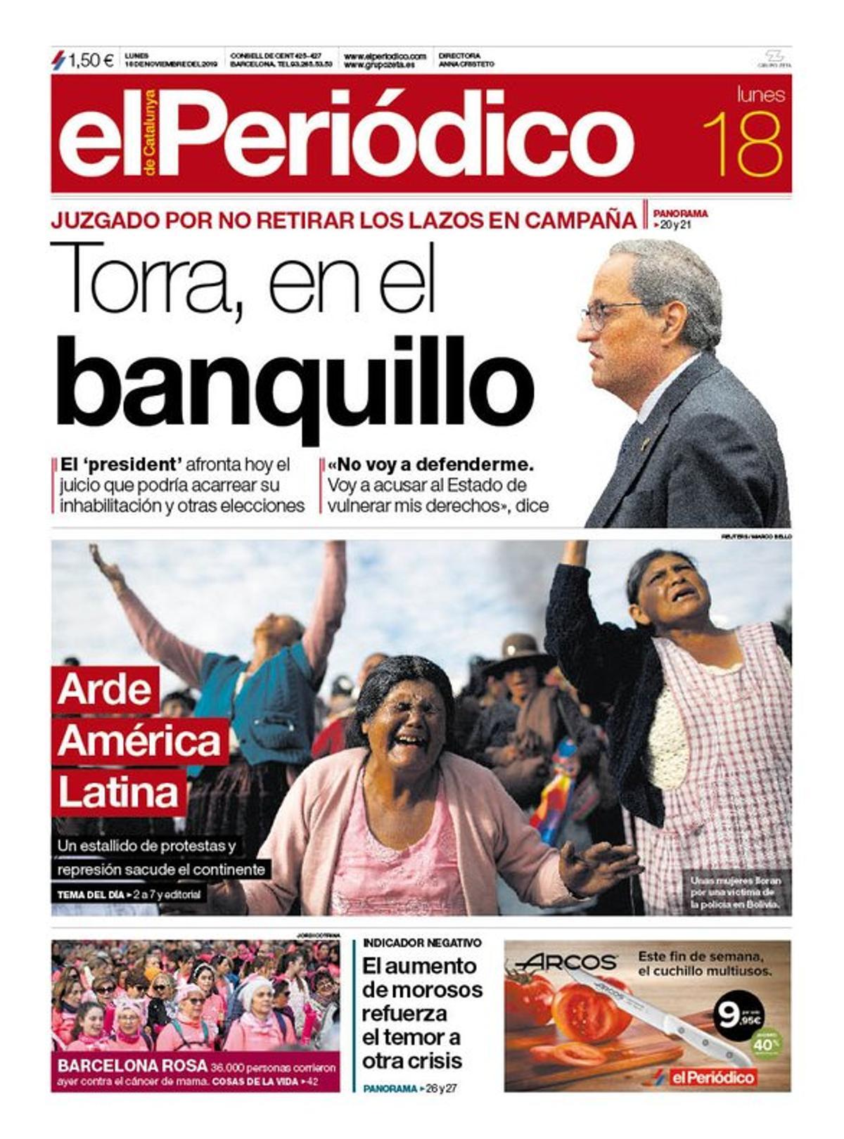 Prensa hoy: Portadas de los periódicos del 18 de noviembre del 2019