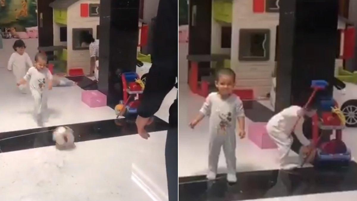 Ronaldo solo le pasa el balón a su hijo hasta que su hija se aburre de esperar. Ronaldo solo le pasa el balón a su hijo hasta que su hija se aburre de esperar.