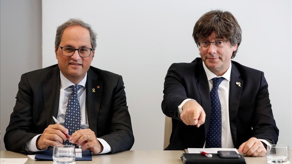 Torra y Puigdemont en Bruselas, en septiembre del 2019. Torra y Puigdemont en Bruselas, en septiembre del 2019.