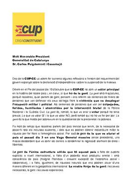 Carta de la CUP a Puigdemont.