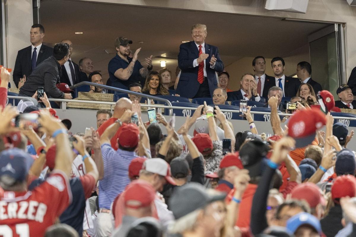 27 October 2019- Washington DC- United States President Donald J. Trump participates in a moment to salute the military during game five of the World Series at Nationals Park in Washington DC. The Washington Nationals and Houston Astros are tied at two games going into tonight’s game.  (CONTACTO)