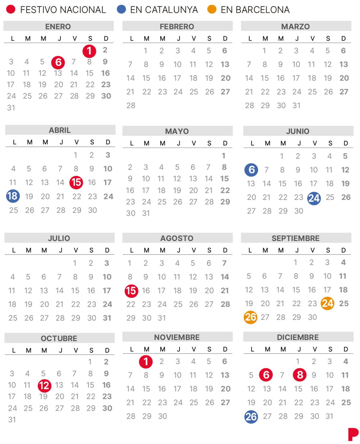 Calendario laboral de Barcelona 2022.