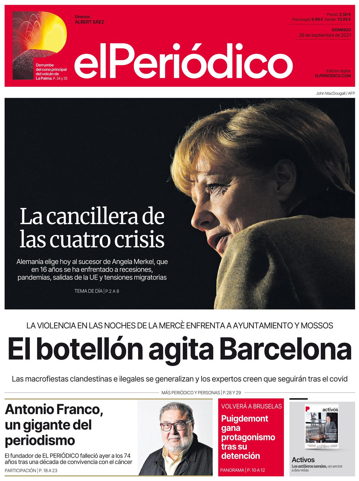 La portada de EL PERIÓDICO del 26 de septiembre del 2021 La portada de EL PERIÓDICO del 26 de septiembre del 2021