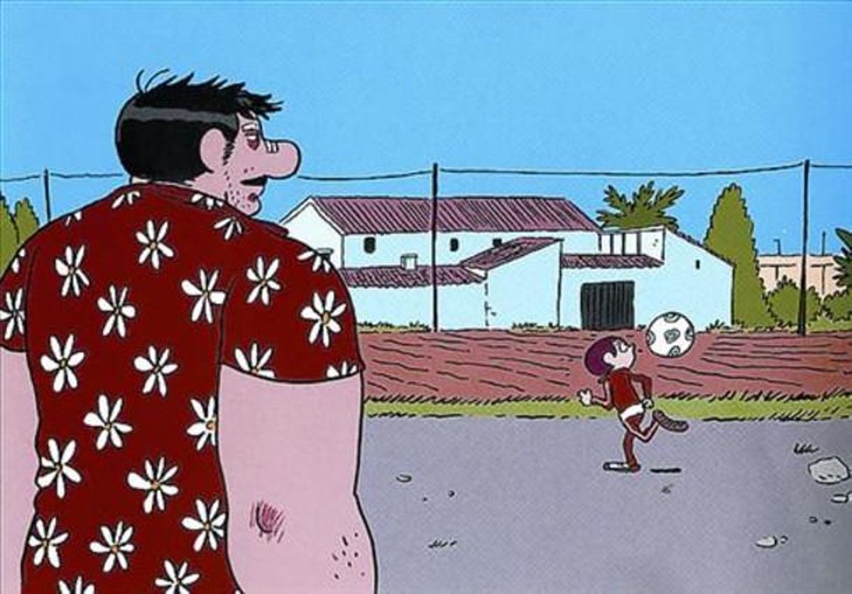 Una viñeta del cómic, con el joven protagonista y su padre. Una viñeta del cómic, con el joven protagonista y su padre.
