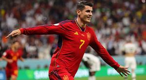 Álvaro Morata celebra el gol que anotó con España ante Alemania.