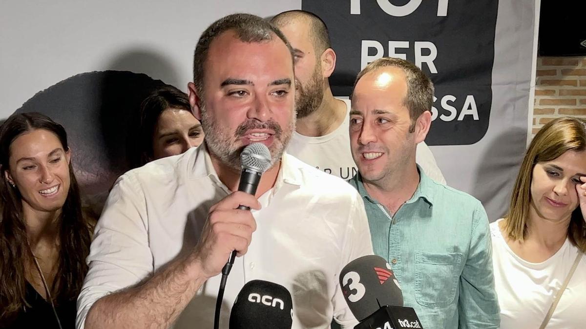 El alcalde de Terrassa Jordi Ballart se dirige a los militantes después de conocer el resultado de las elecciones municipales