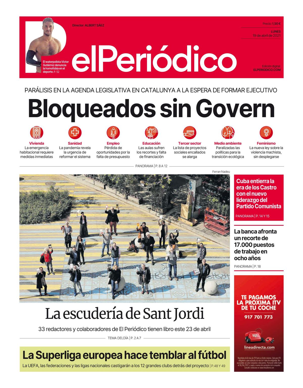 La portada de EL PERIÓDICO del 19 de abril de 2021 La portada de EL PERIÓDICO del 19 de abril de 2021