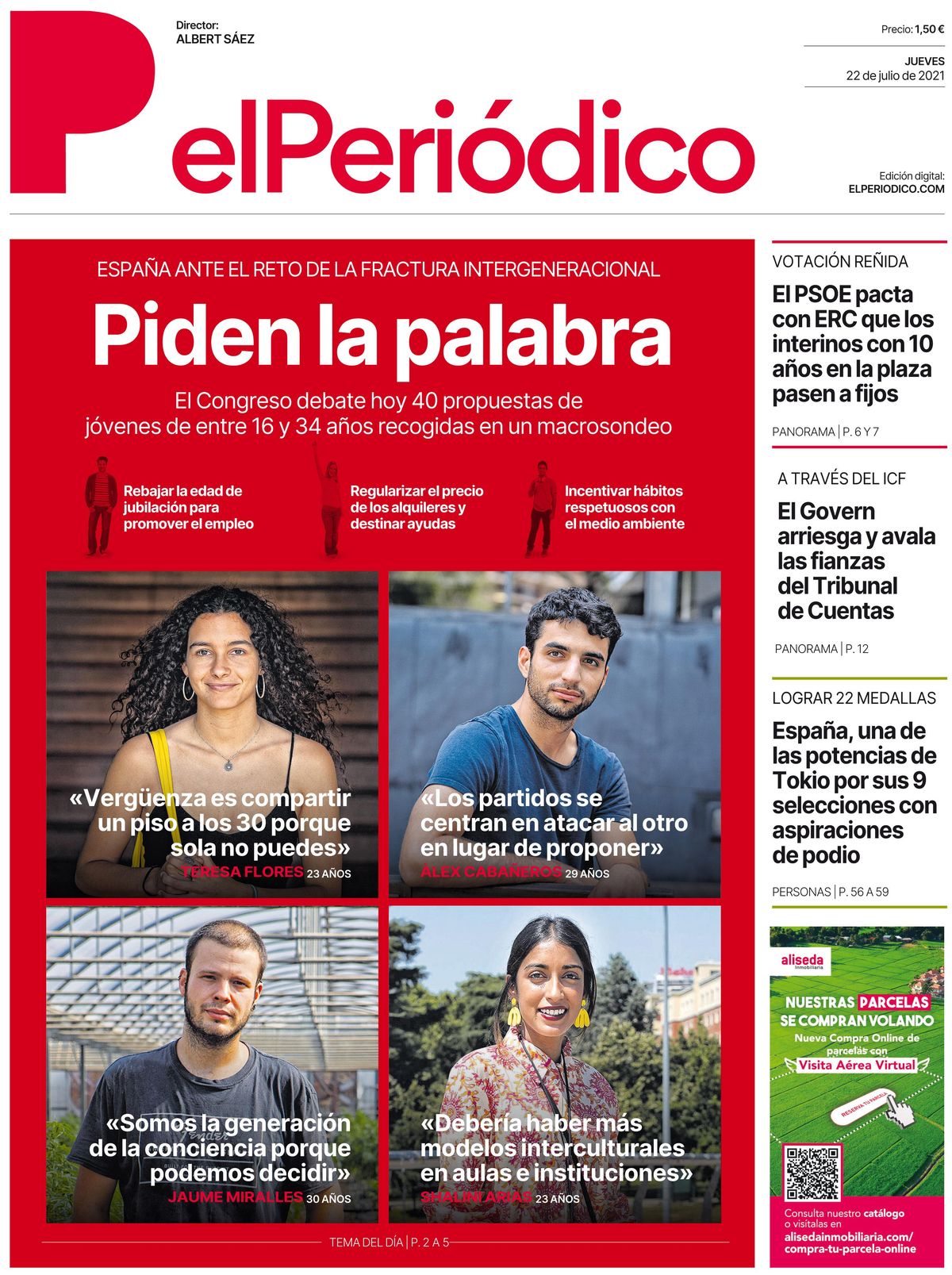 La portada de EL PERIÓDICO del 22 de julio de 2021 La portada de EL PERIÓDICO del 22 de julio de 2021