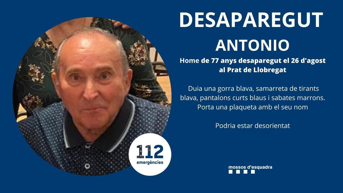 Los Mossos buscan a Antonio, desaparecido en El Prat de Llobregat