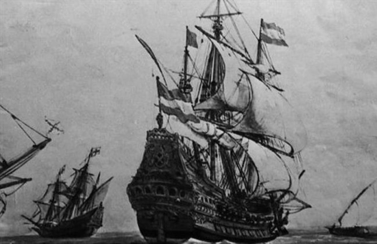  Grabado de galeones españoles de principios del siglo XVIII