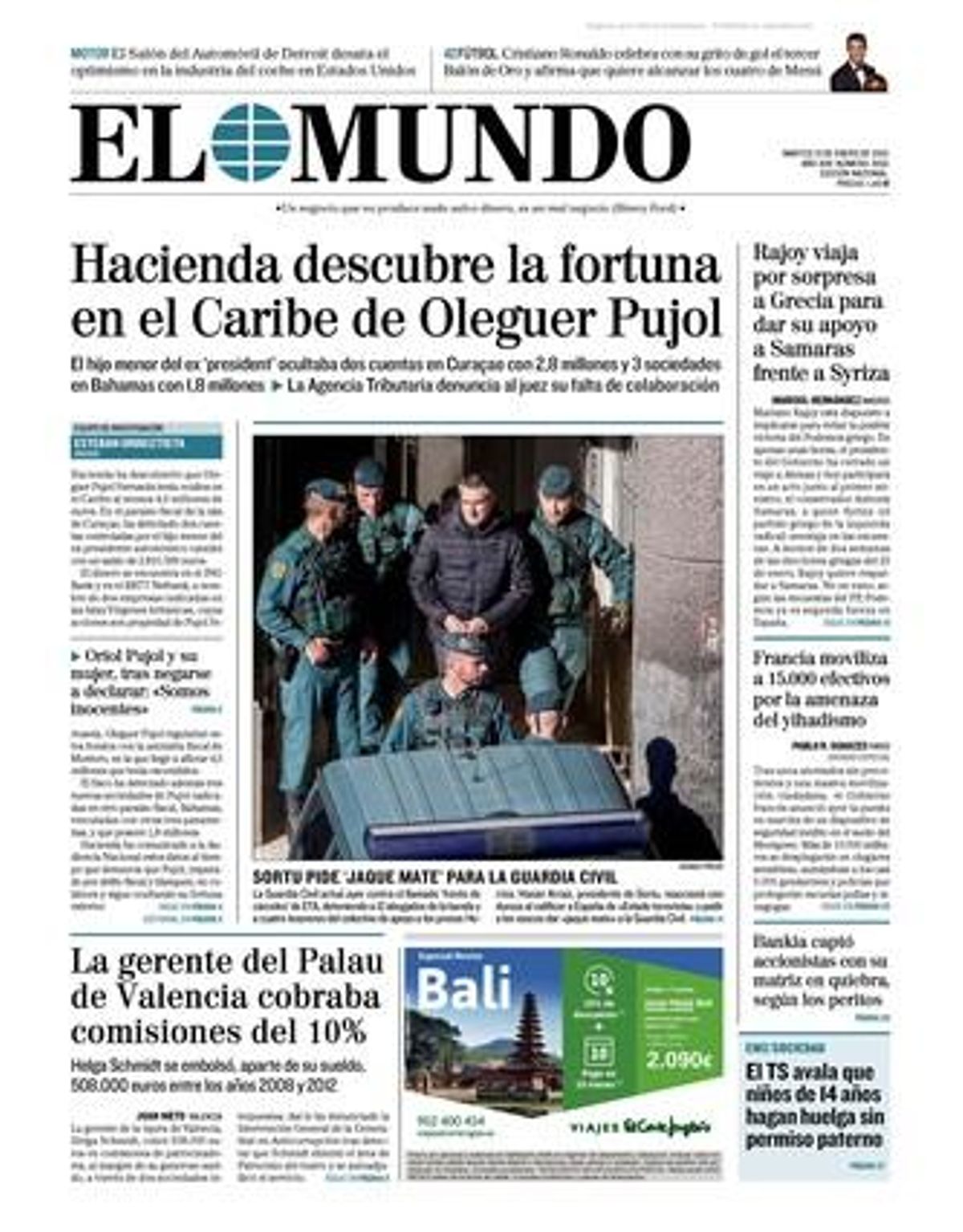 "Hacienda descubre la fortuna en el Caribe de Oleguer Pujol", titula 'El Mundo' "Hacienda descubre la fortuna en el Caribe de Oleguer Pujol", titula 'El Mundo'