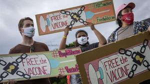 Manifestación en Washington a favor de suspender las patentes de las vacunas contra el covid-19, el pasado miércoles 5 de mayo. 