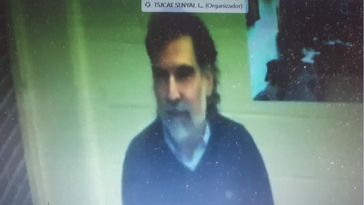 Imágen de Jordi Cuixart durante la videoconferencia desde Lledoners, durante el juicio. Imágen de Jordi Cuixart durante la videoconferencia desde Lledoners, durante el juicio.