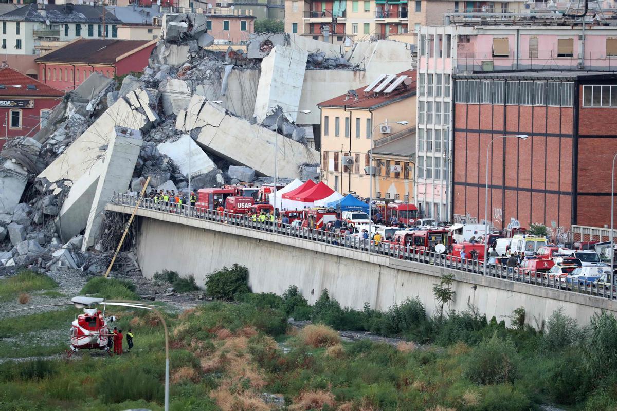 El puente de Morandi tras derrumbarse en Génova provocó la muerte de 43 personas.