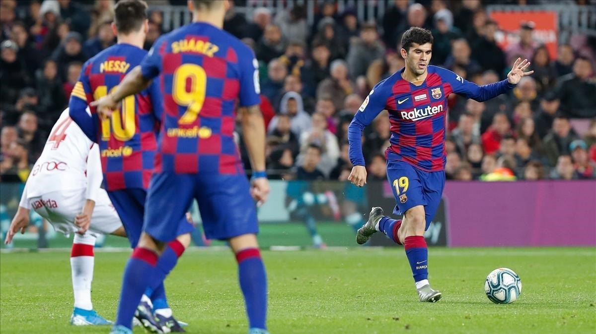 Aleñá, en el choque del Barça ante el Mallorca en el Camp Nou.