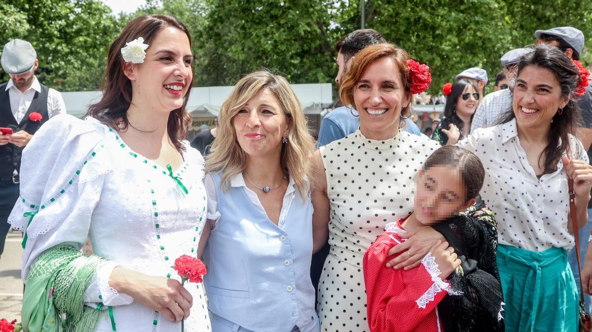 La vicepresidenta segunda del Gobierno, Yolanda Díaz, junto a las dirigentes de Más Madrid, Mónica García y Rita Maestre