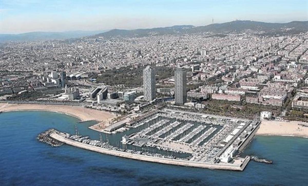 El Port Olímpic. Vista aérea de la costa catalana. Uno de los informes bajo sospecha es sobre este equipamiento marítimo.