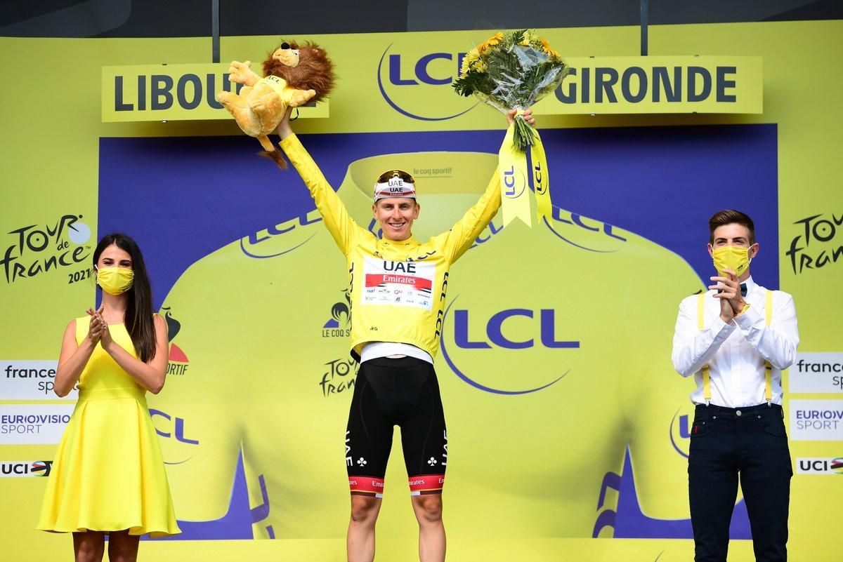 Tadej Pogacar, en el podio del Tour. Tadej Pogacar, en el podio del Tour.