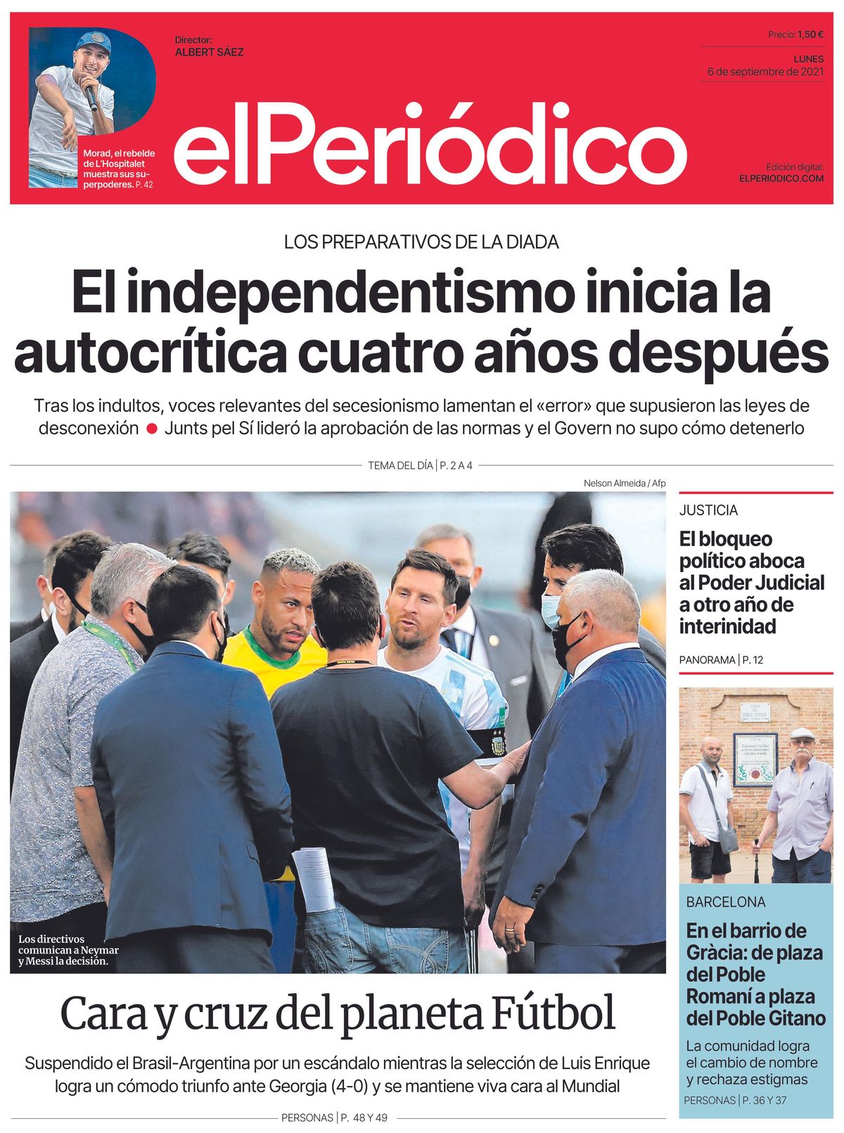 La portada de EL PERIÓDICO del 6 de septiembre de 2021 La portada de EL PERIÓDICO del 6 de septiembre de 2021