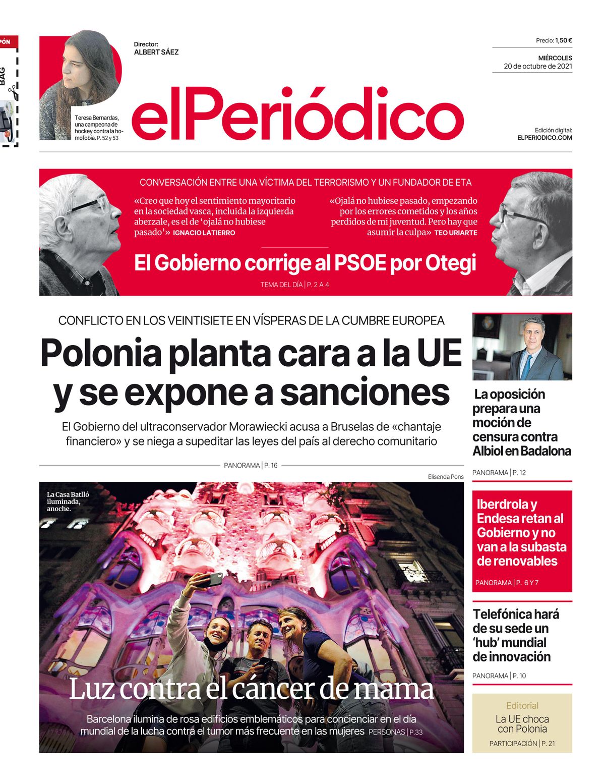 La portada d’EL PERIÓDICO del 20 d’octubre del 2021 La portada d’EL PERIÓDICO del 20 d’octubre del 2021