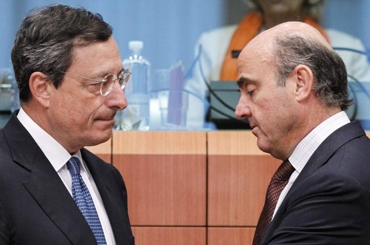 El presidente del BCE, Mario Draghi, y el ministro de Economía, Luis de Guindos. El presidente del BCE, Mario Draghi, y el ministro de Economía, Luis de Guindos.