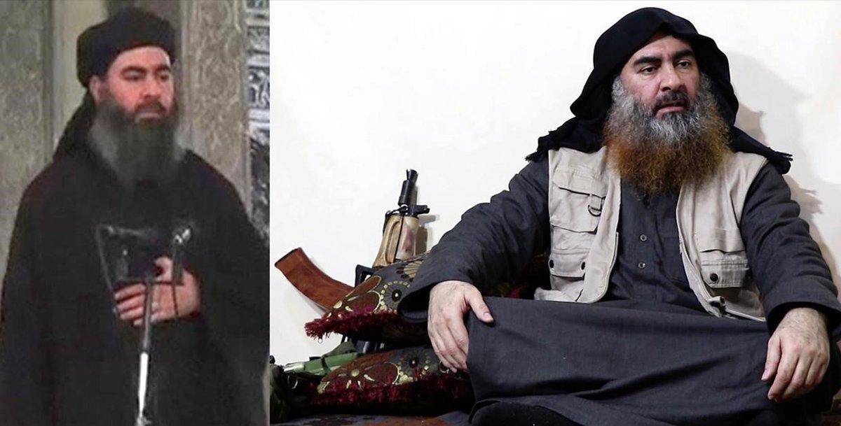 La imagen de la derecha de Abu Bakr al Baghdadi, pertenece a julio del 2014 y la de la izquierda a abril del 2019. La imagen de la derecha de Abu Bakr al Baghdadi, pertenece a julio del 2014 y la de la izquierda a abril del 2019.