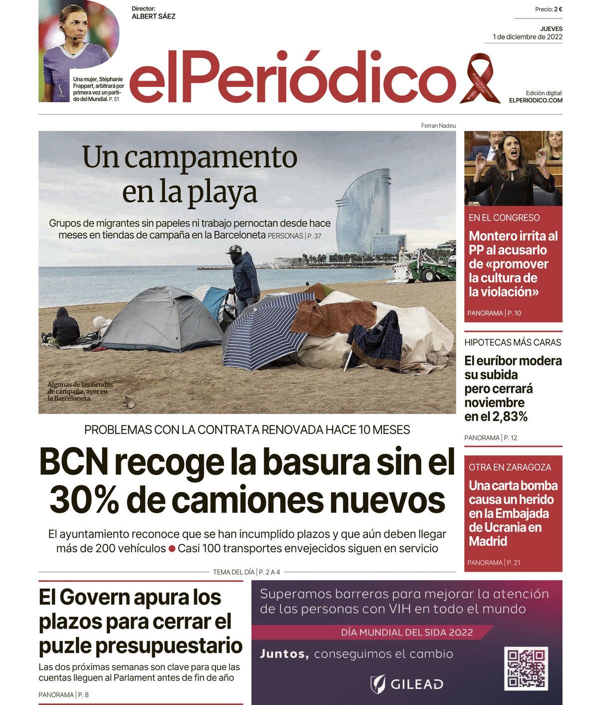 La portada de EL PERIÓDICO del 1 de diciembre de 2022