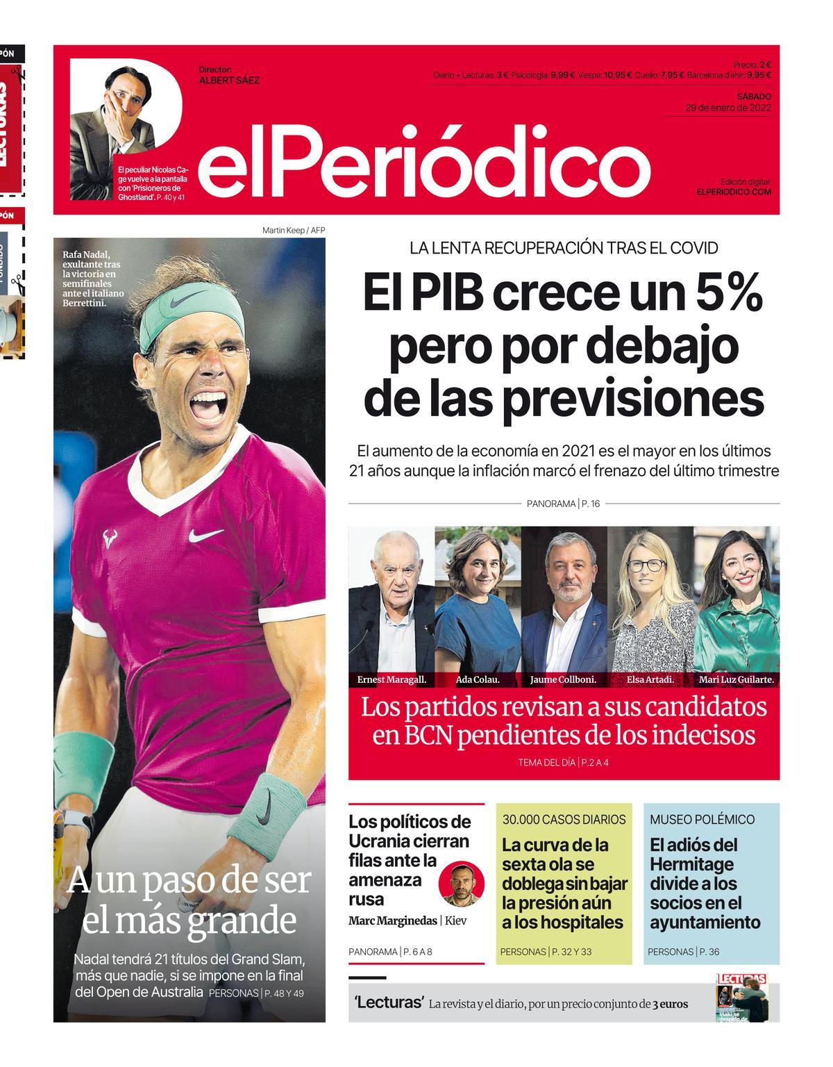 La portada de EL PERIÓDICO del 29 de enero de 2022