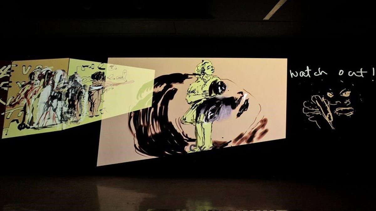 Animaciones de Nalini Malani incluidas en la muestra. Animaciones de Nalini Malani incluidas en la muestra.