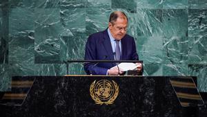 Sergéi Lavrov, durante su discurso en la cumbre de la ONU en Nueva York.