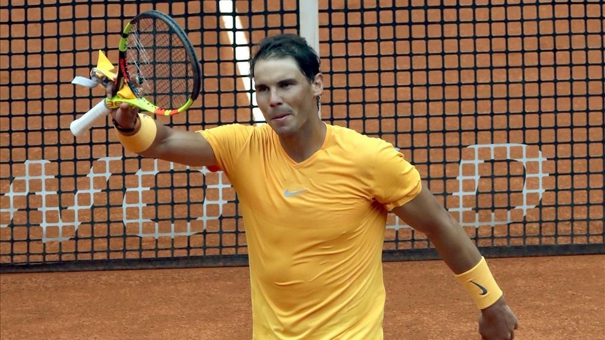 Nadal celebra su primera victoria en Madrid. Nadal celebra su primera victoria en Madrid.