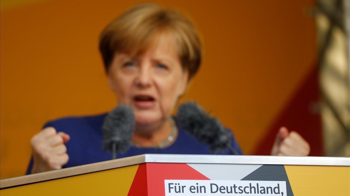 Merkel, en un acto electoral en Fritzlar, el 21 de septiembre.