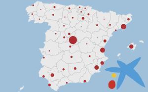 Mapa de los despidos de CaixaBank por provincias