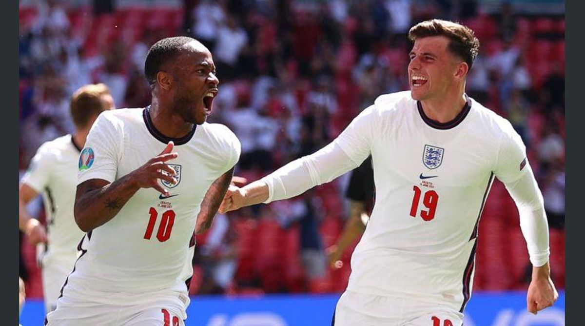 Sterling, tras marcar su gol en Wembley. Sterling, tras marcar su gol en Wembley.