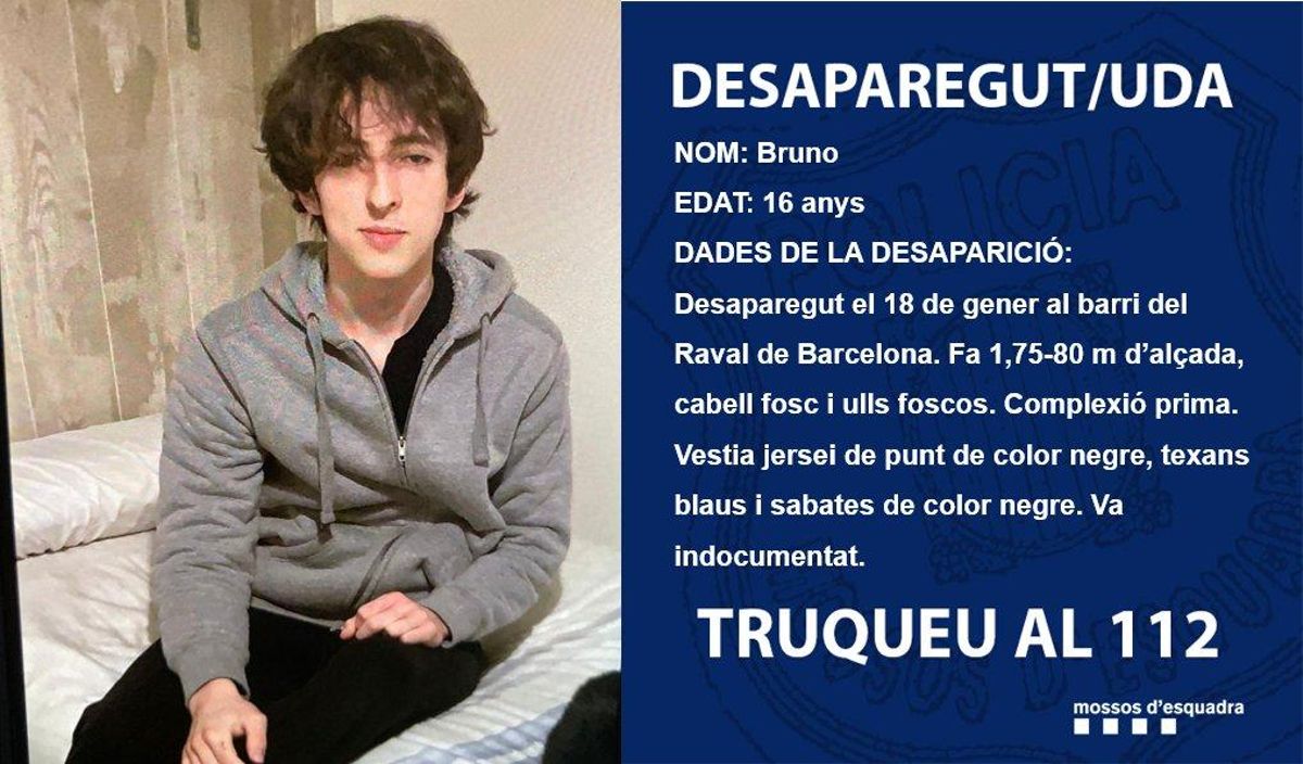 Mensaje de búsqueda de los Mossos tras la desaparición de Bruno. Mensaje de búsqueda de los Mossos tras la desaparición de Bruno.