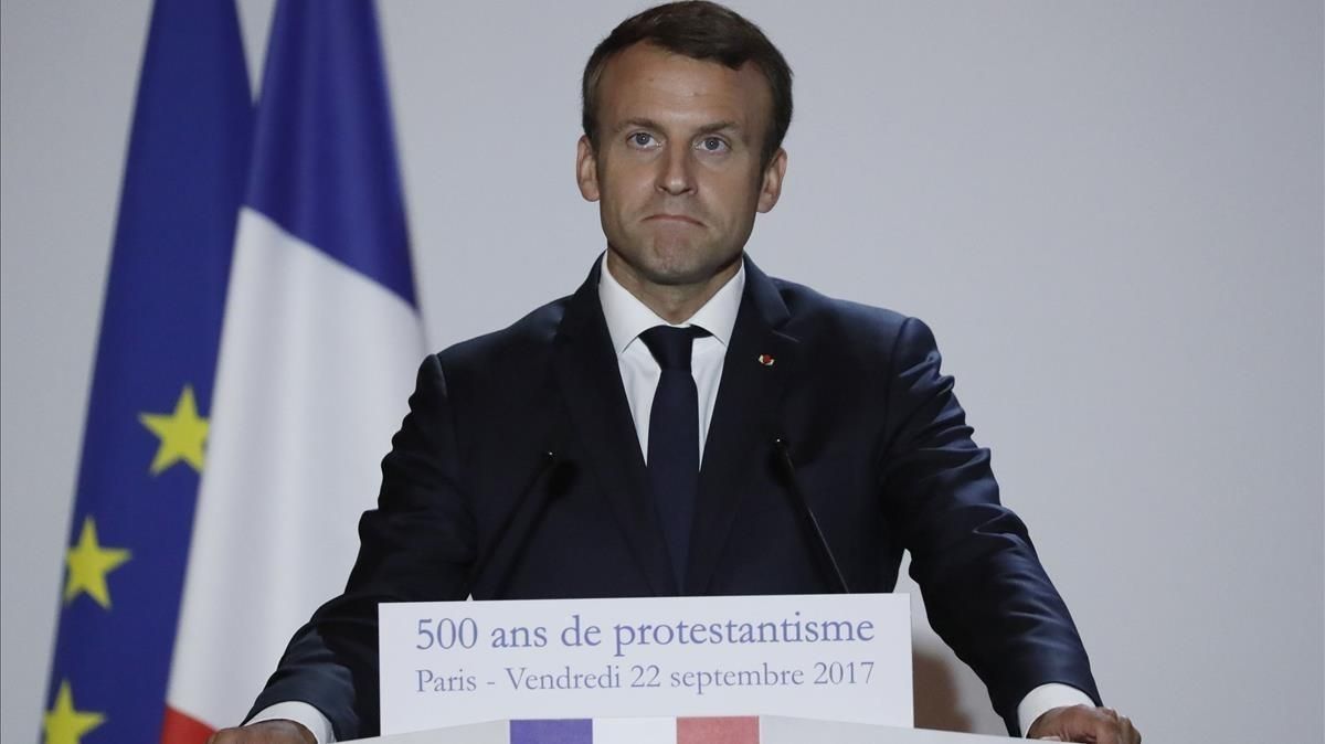 Macron, durante un discurso por el 500 aniversario de la reforma protestante, el 22 de septiembre, en París. Macron, durante un discurso por el 500 aniversario de la reforma protestante, el 22 de septiembre, en París.